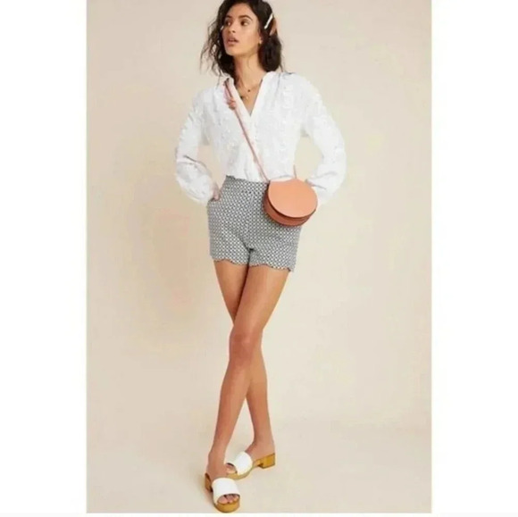 Anthropologie High Waist Multicolored Cotton Blend Georgie Scalloped Shorts(4) - Picture 2 of 11